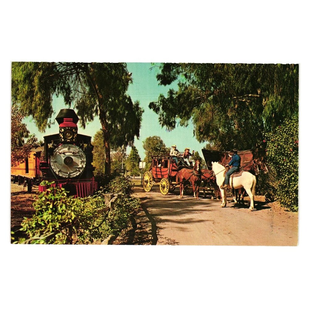 Vintage 1948 Knotts Berry Farm Stagecoach Robbery Postcard Tourism Roadside